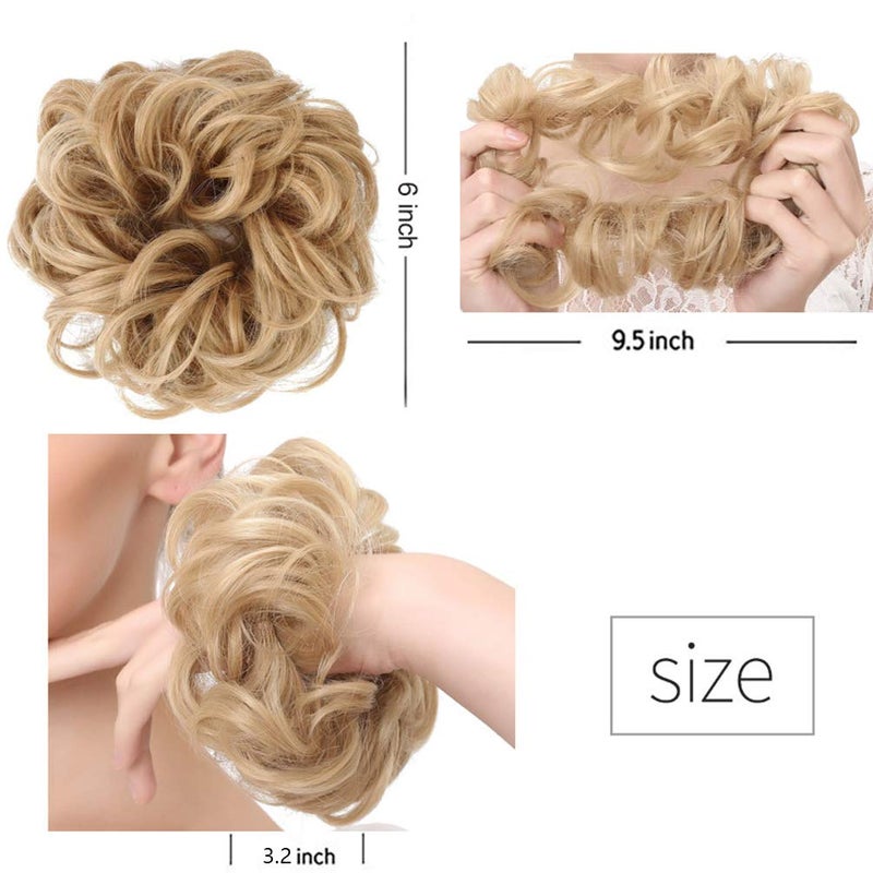 ASUITOFK Messy Bun Hair Piece Thick Updo Scrunchies Synthetic Hair Extensions Ponytail Hair Wig Hairpiece Ash Blonde Mix Ginger Brown - Image 5